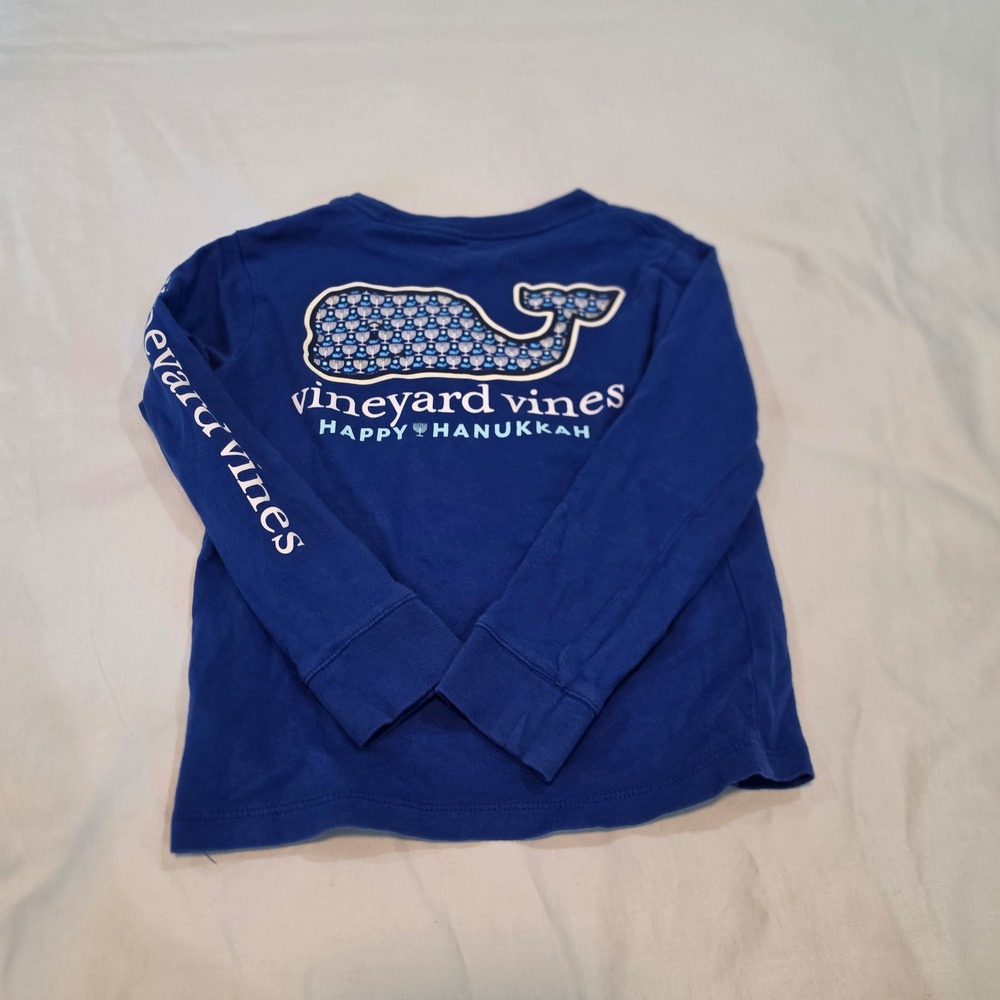 Vineyard Vines T-Shirt Boys 5 Blue Excellent Hanukkah Menorah Whale Pocket Tee